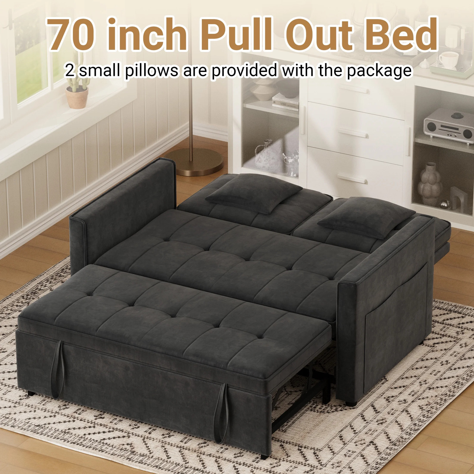 3 in 1 Convertible Sleeper Sofa Pull Out Bed Loveseat Couch Adjustable Backrest