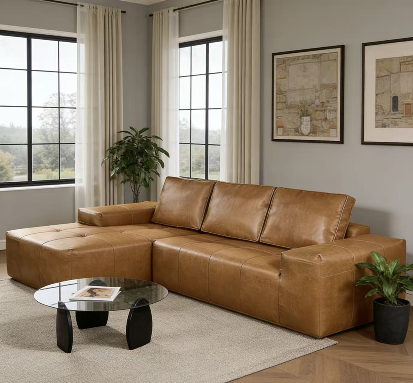 L Shaped Modular Sofa Boneless Cloud Sectional Couch with Left Chaise Brown