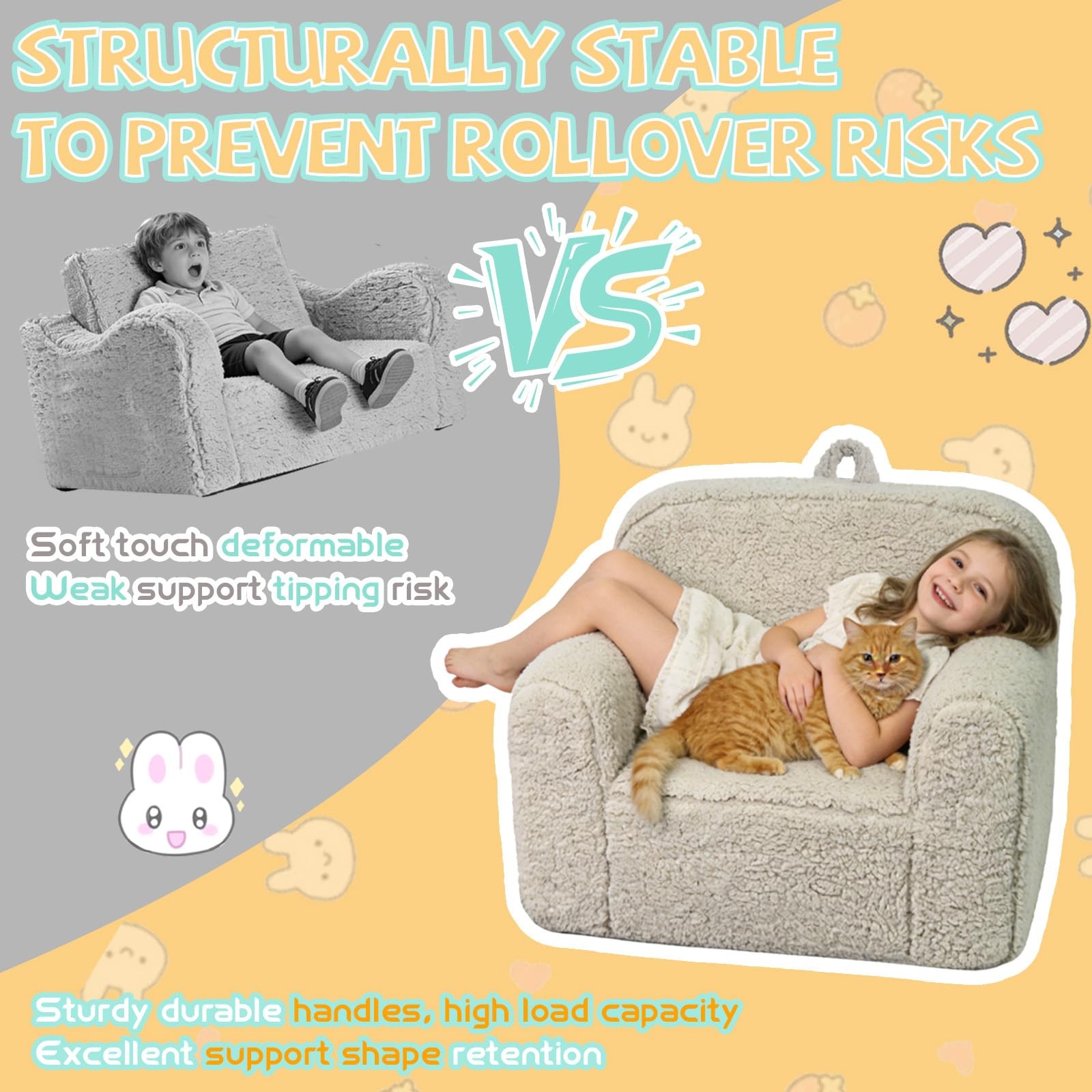 Pterying Toddler Kids Chair Comfy For 1-3 Years Old Toddler Couch Washable Soft