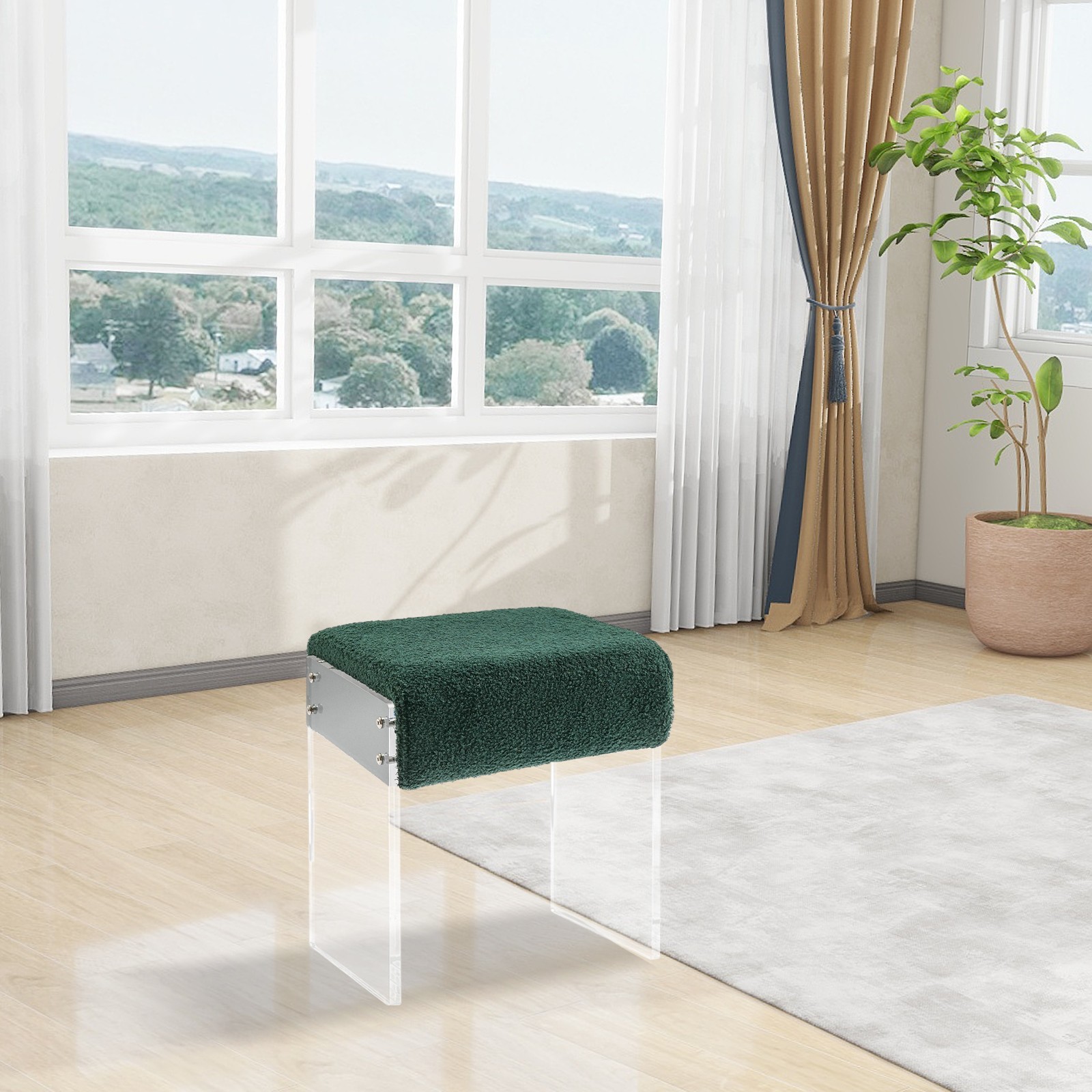Makeup Stool Modern Minimalist Acrylic Chair Multi-functional Vanity w/ Cushion