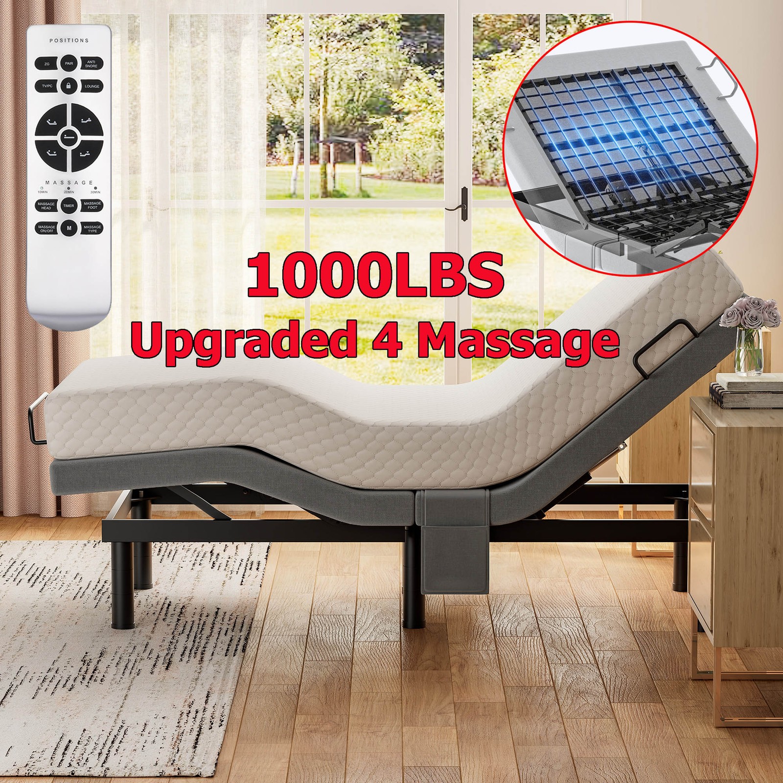 Split King Electric Adjustable Bed Frame Upgraded Power Metal Base Remote 2000LB