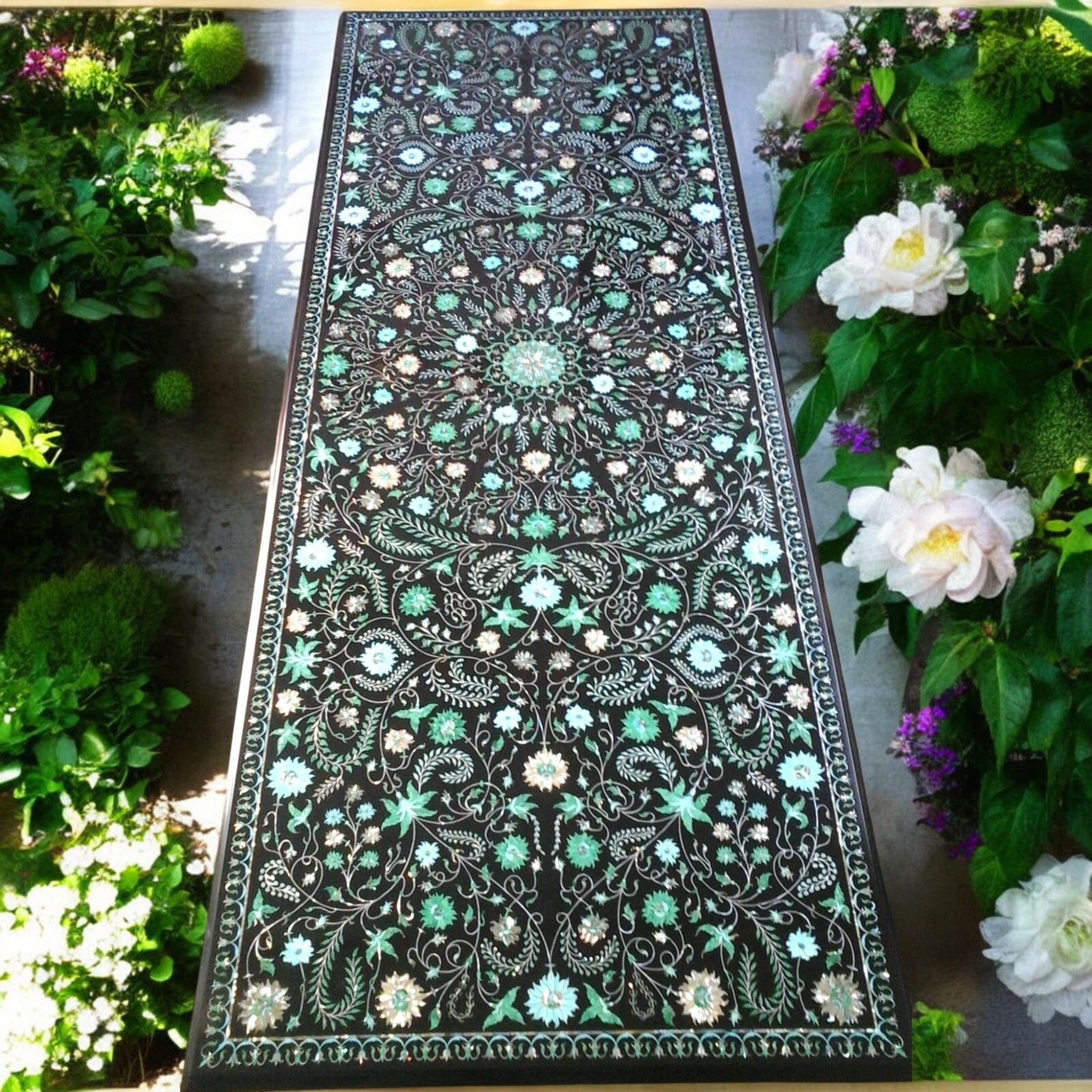 Black Marble Dining Table Top Semi Precious Stone Fine Arts Outdoor Furniture