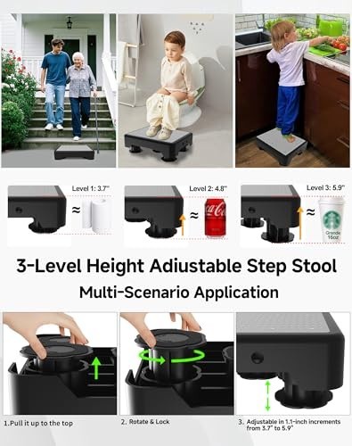 Adjustable Noctilucent Step Stool – 600 LBS Capacity, Non-Slip Safety Platform f