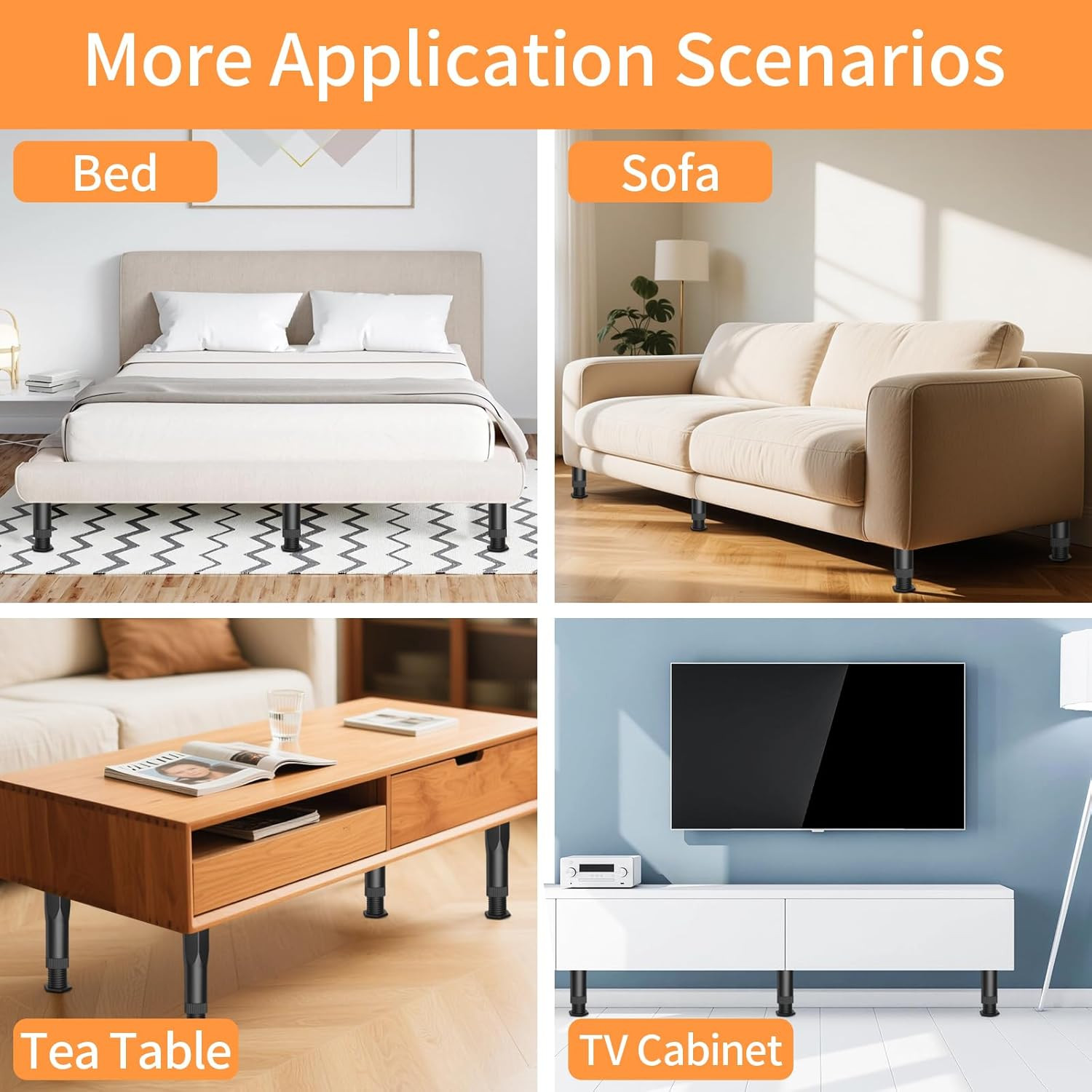 Jonkehai 8PCS Adjustable Bed Support Legs Bed Frame Support Legs Adjustable Bed
