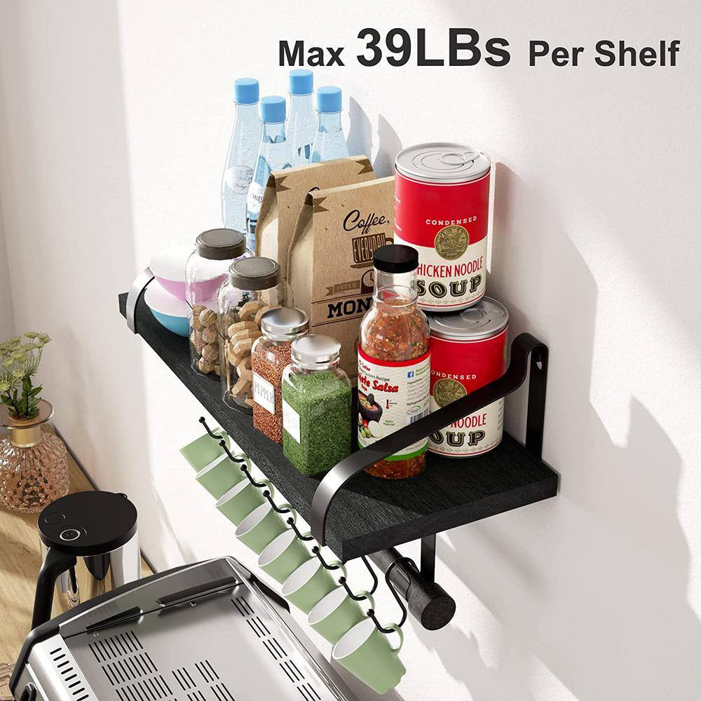 17.3 In. W X 7.3 In. D Black Wood Composite Decorative Wall Shelf, Floating Shel