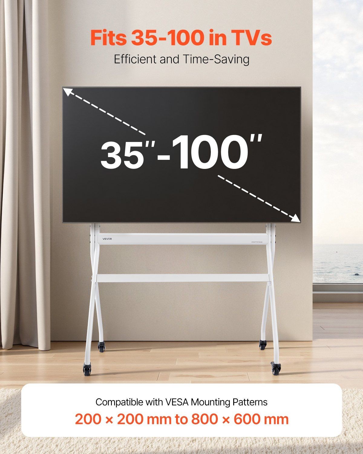 TV Stand on Wheels 35-100in Capacity 198lb VESA 800×600 Height Adjustable