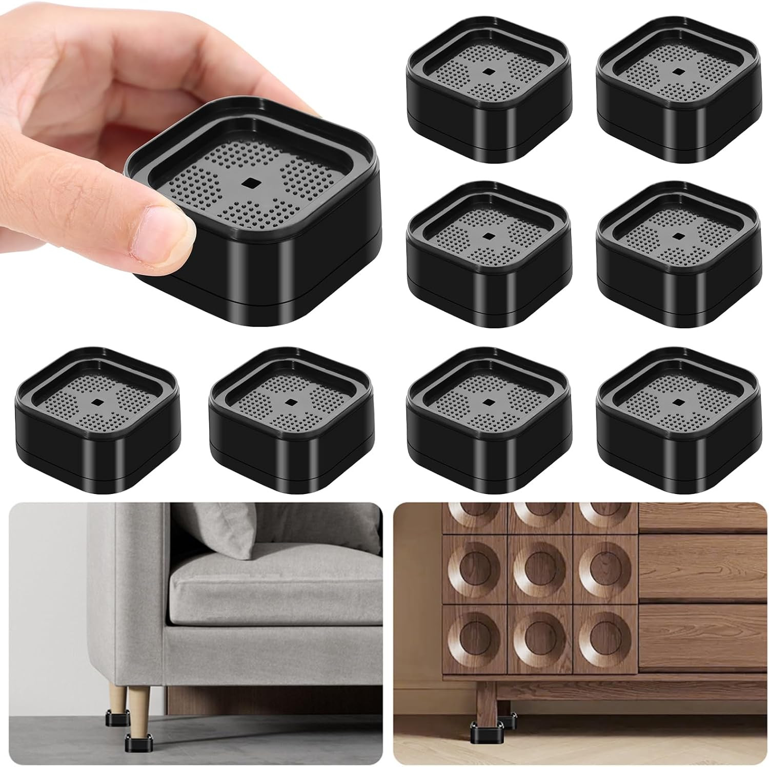 8 Pack Furniture Risers Adjustable Bed Risers Heavy Duty Lifts Height 1 or 2 Inc