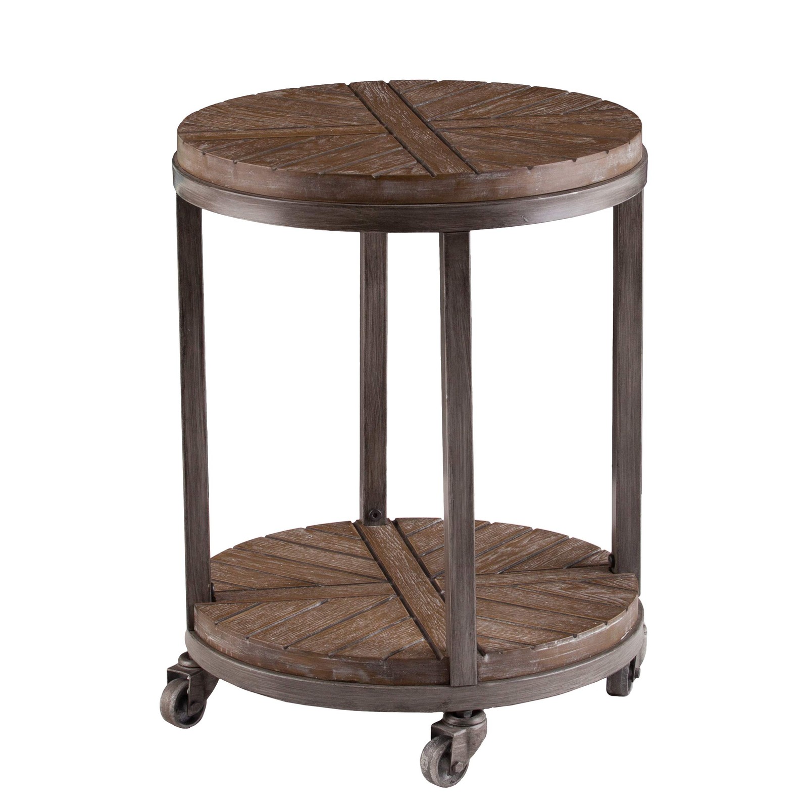 Konya Urban Industrial Round End Table Industrial Design, Brown Iron and Wo…