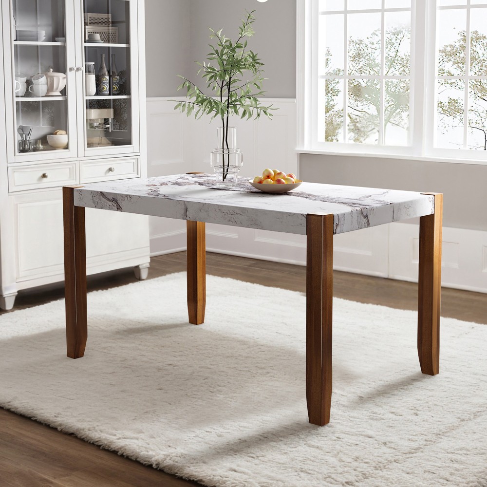 46.5in Modern Dining Table Faux Marble Wood Legs Easy Clean Assembly