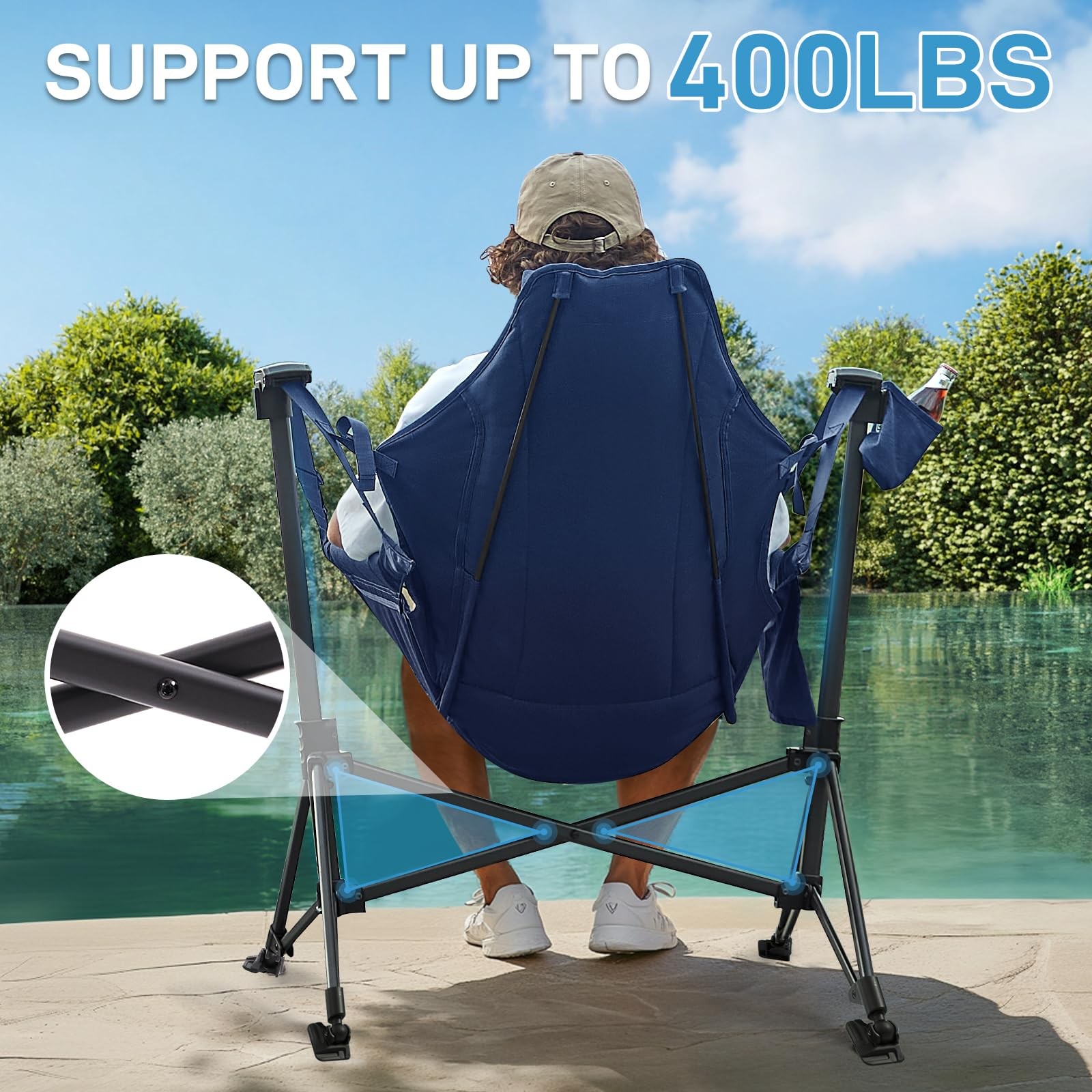 EVER ADVANCED Padded Hammock Camping Chair, 31in x 20in x 51in, Blue