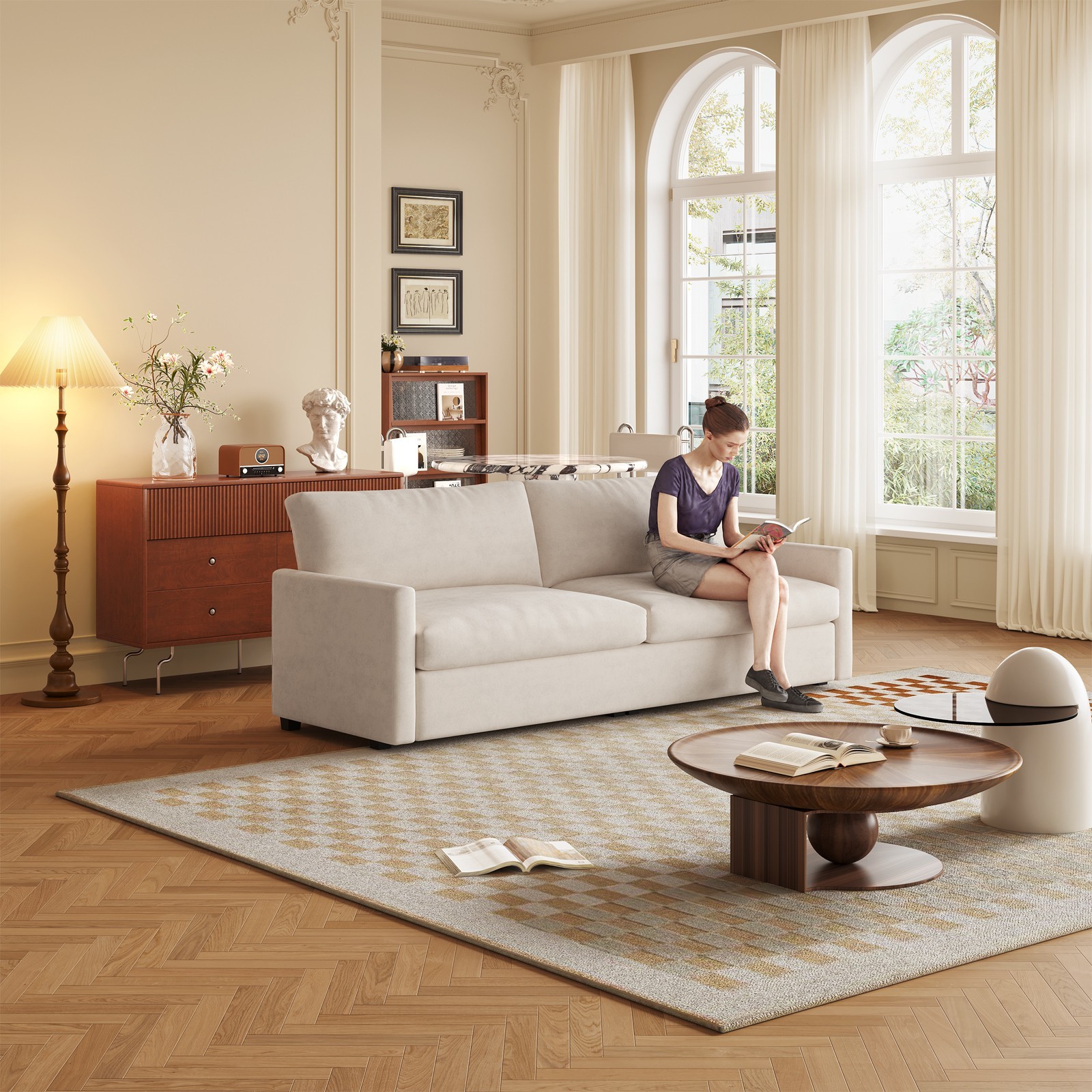 Polyester Loveseat Sofa,2 Seater Sofa With 2 Pillows,Sofa Couch For Living Room