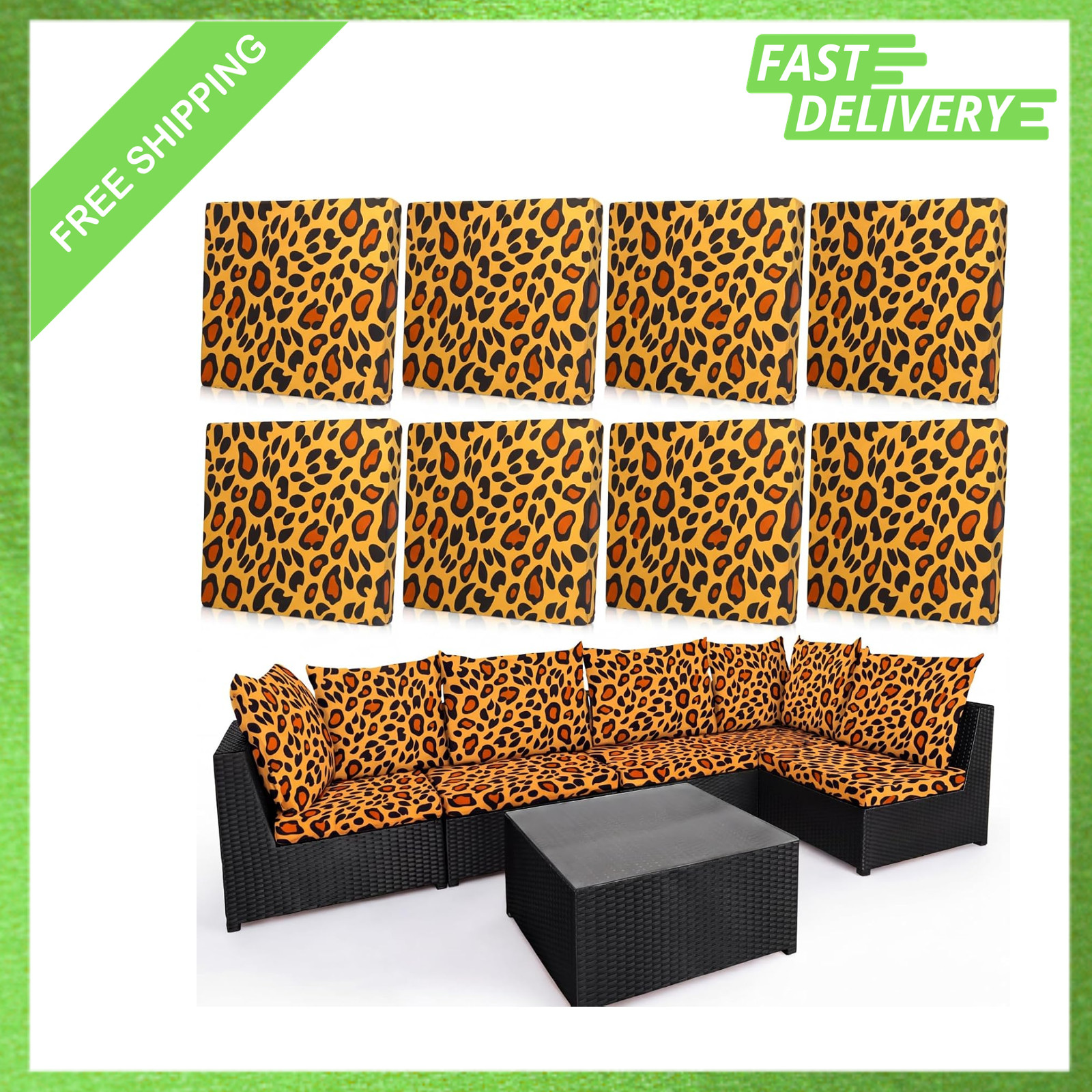 Leopard Printed Couch Cushion Cover Set for Outdoor Stretch Sofa Seat