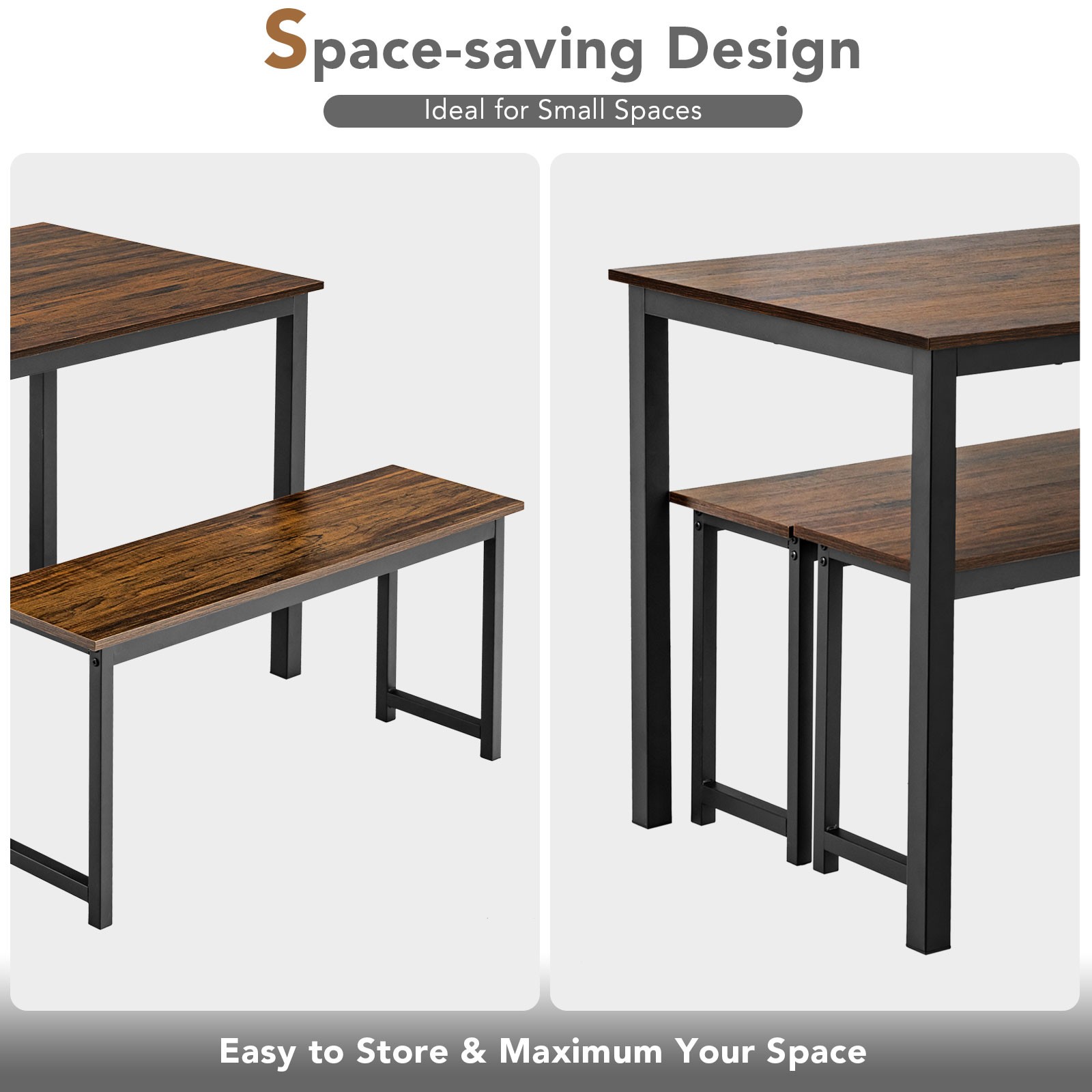 Topbuy 3pcs Dining Table Set for 4 Modern Industrial Counter Height Kitchen