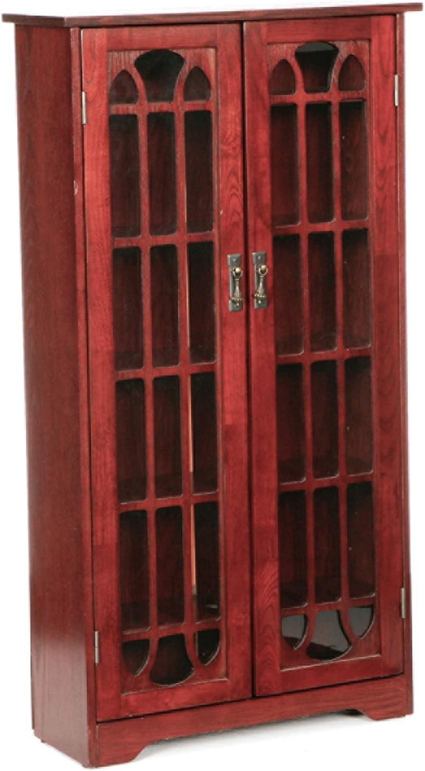 Media Cabinet 330-Disc Cherry Brown Window Pane Particle Board CD DVD Books