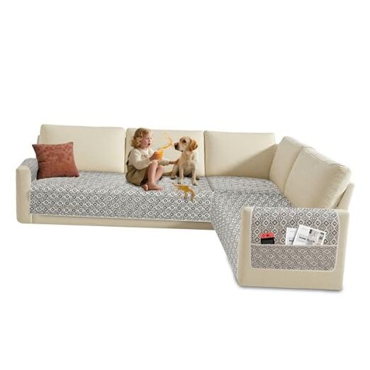 100% Waterproof Couch Cushion Covers for Sectional Sofa Large Checkered Gray
