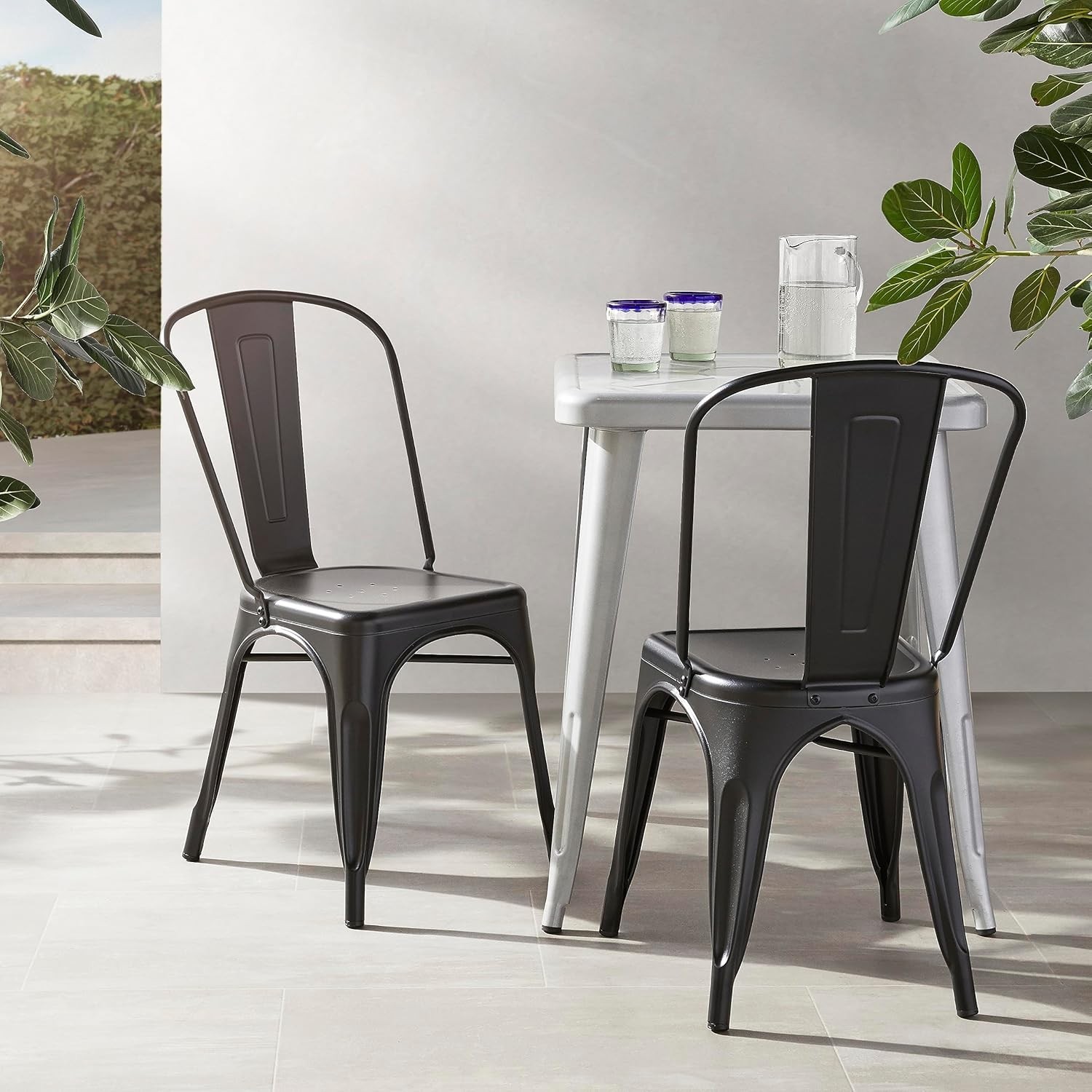 Metal Dining Chairs Easy to Assemble Indoor/Outdoor Stackable Matte Black 4-Pack