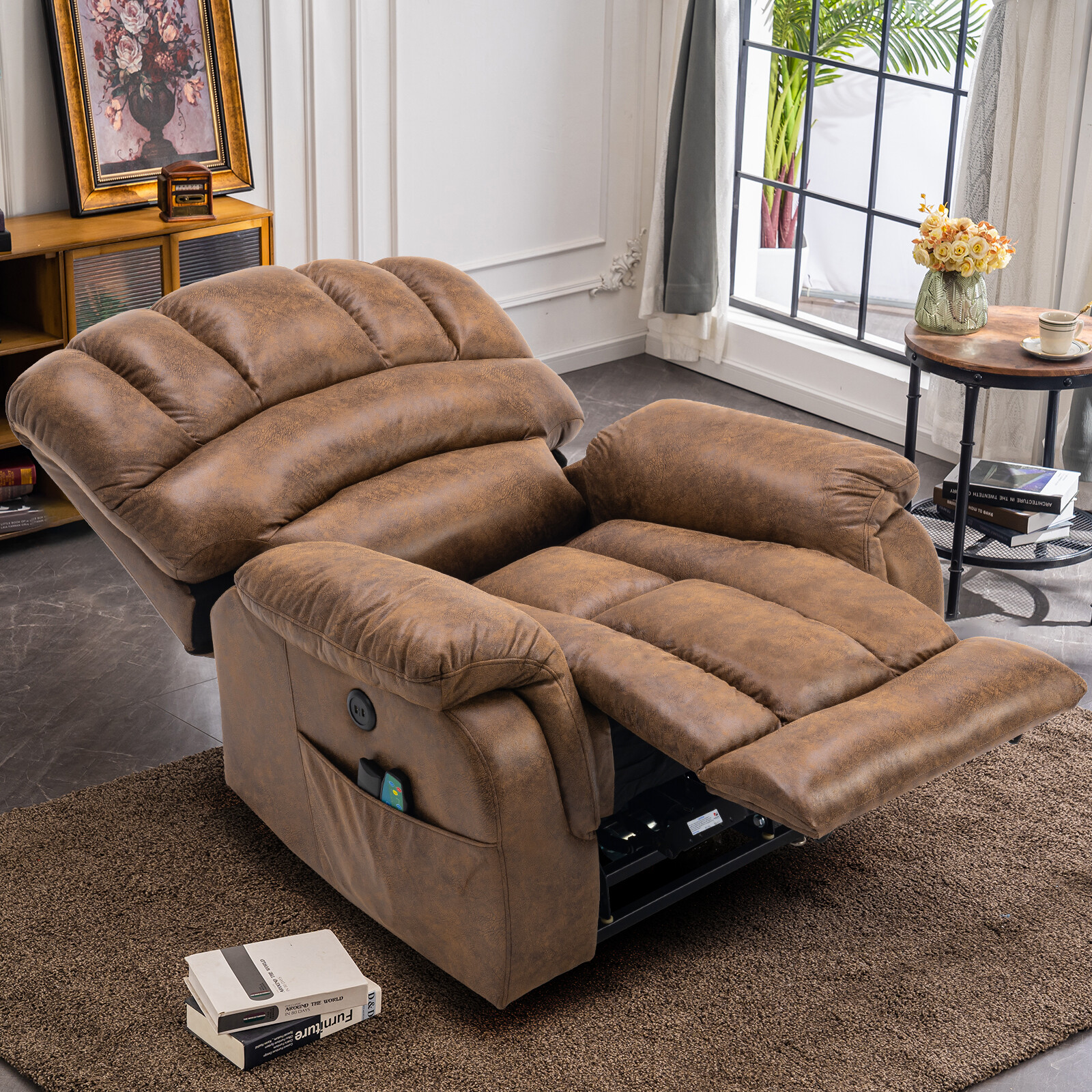 Lay Flat Dual Motor Power Lift Recliner for Elderly Big Man with Massage & Heat