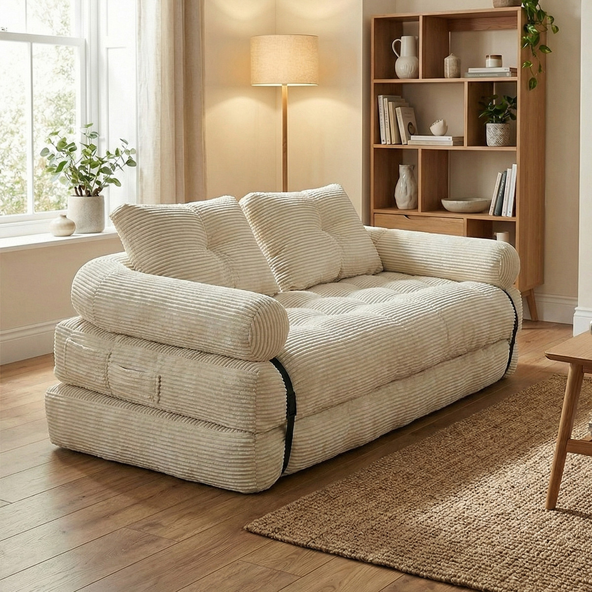 Vacuum Compressed 2 Seater Sofa Bed, 2-in-1 Convertible Loveseat Sleeper Couch