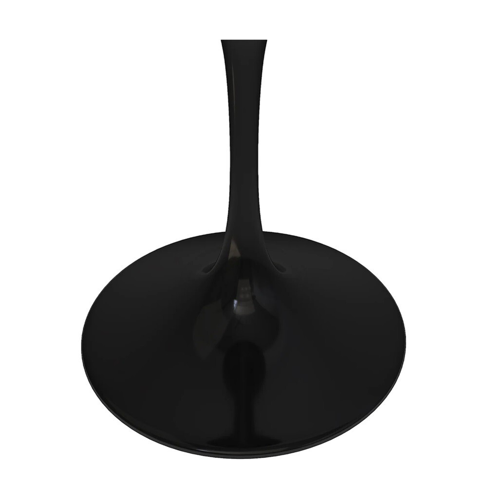 42″ Tulip Style Dining Table White Round Fiberglass Top Black Cast Aluminum Base