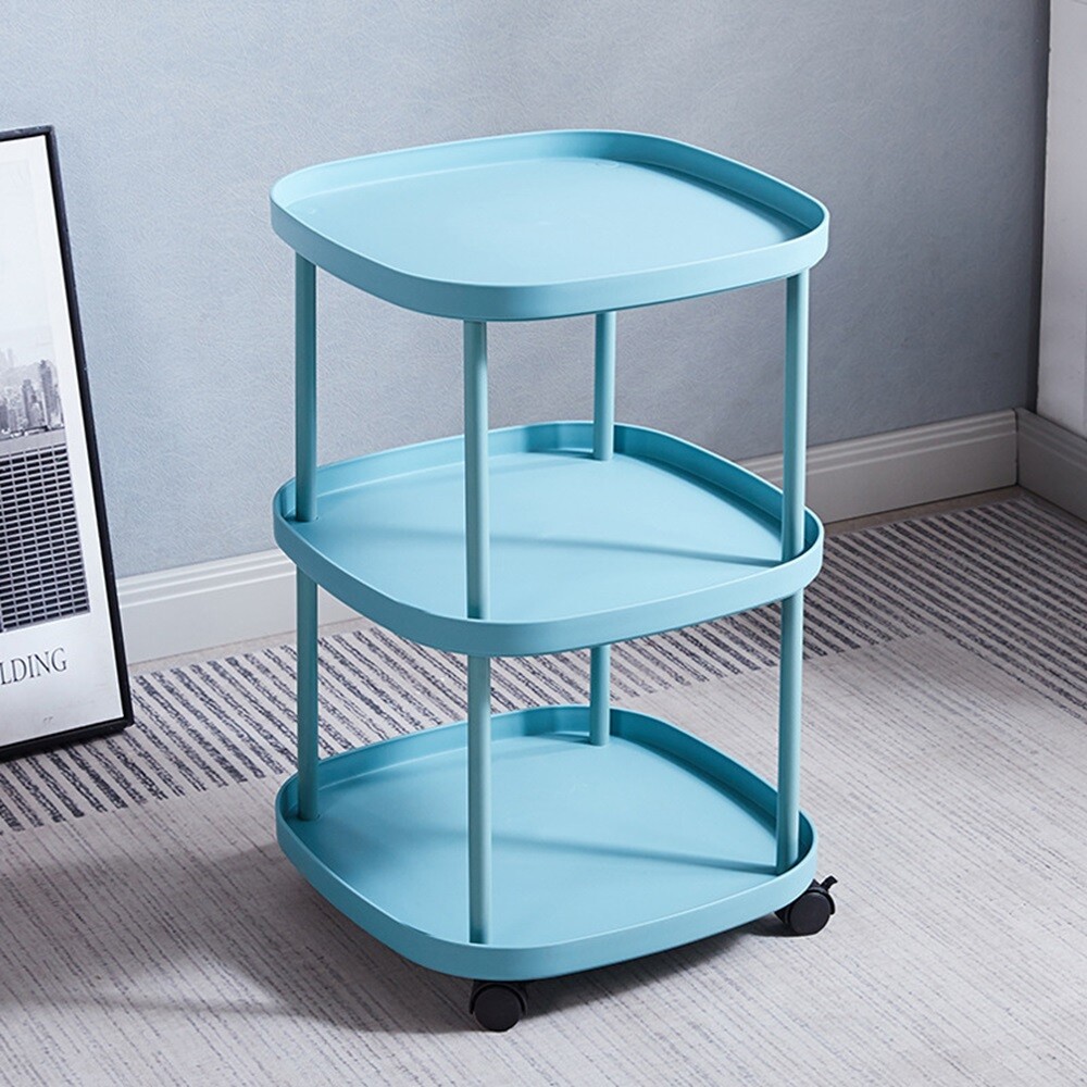 25.5″ 3-Tier Modern Nightstand Side Table W/ Wheels & Tray Mobile Sofa End Table