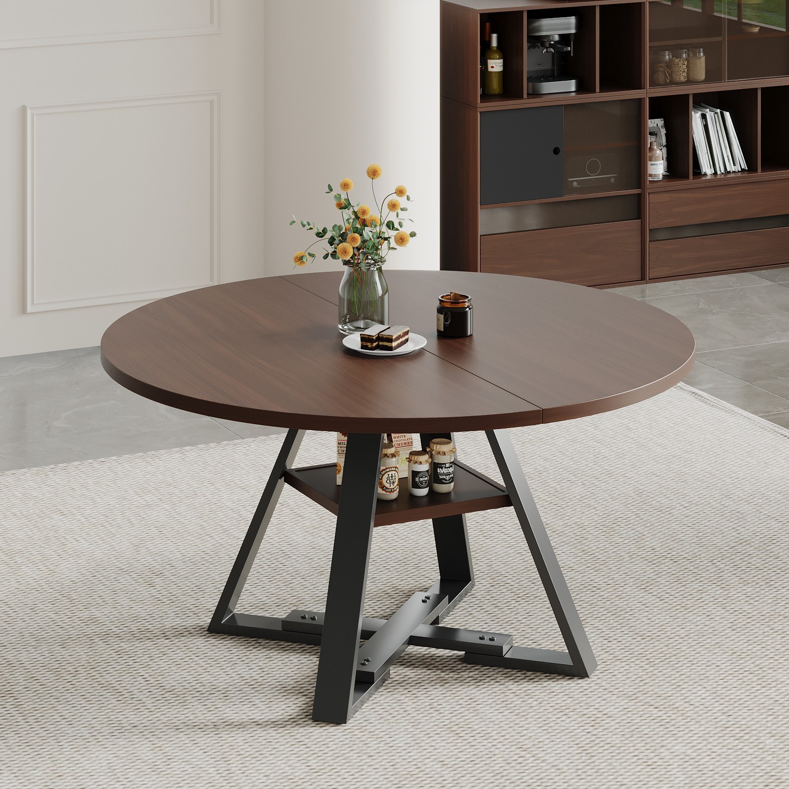 Round Dining Table in Walnut, 115 cm / 45.3″