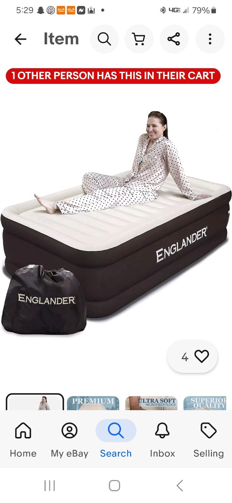 Englander California King Double High Inflatable Air Mattress w/Built-in Pump