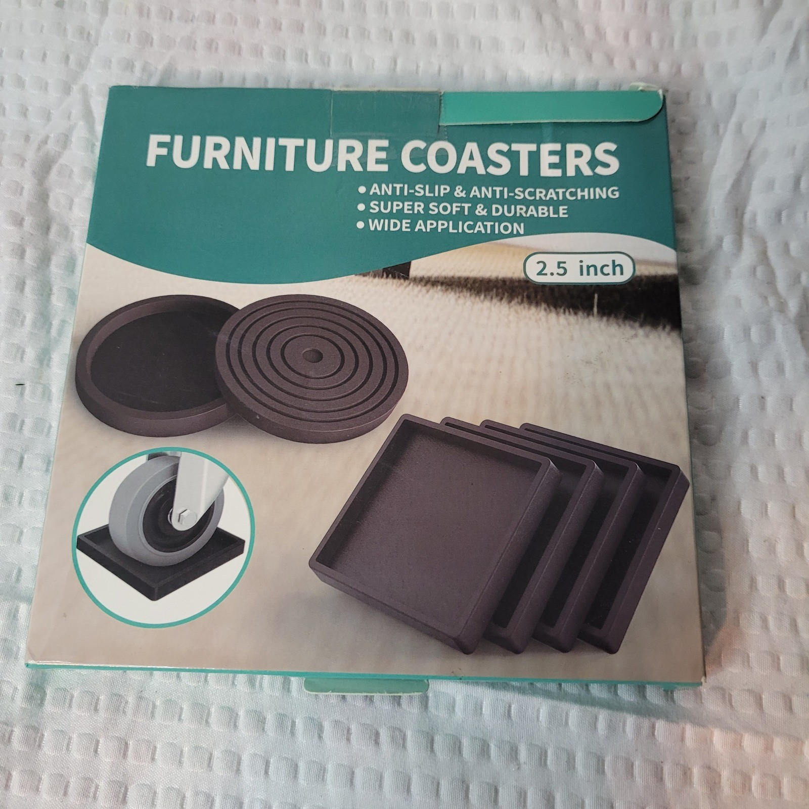 Furniture Coasters 2.5 Inch Square Rubber Floor Protectors Black PA-3 4 Pack