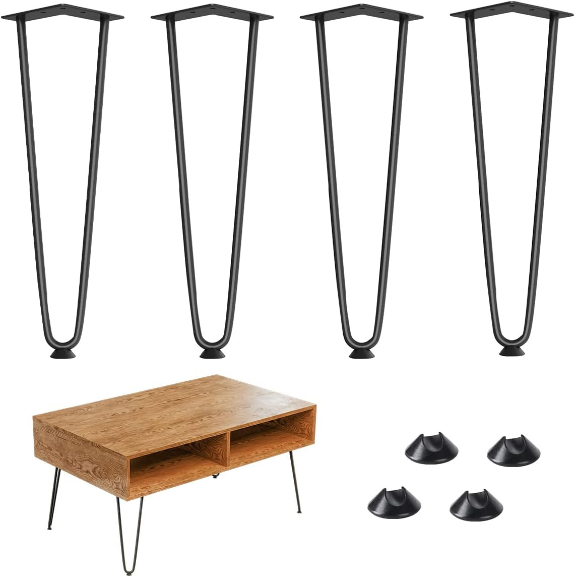 4 Pcs 12 Inch Hairpin Table Legs with Rubber Floor Protectors for Coffee Table