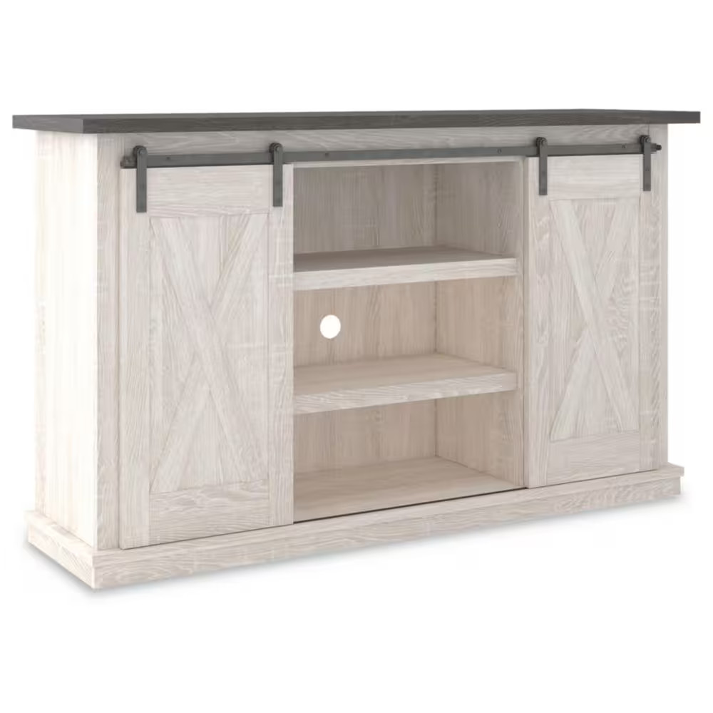 Dorrinson White/Gray TV Stand Fits Tv’S up to 62 In. with Shelf