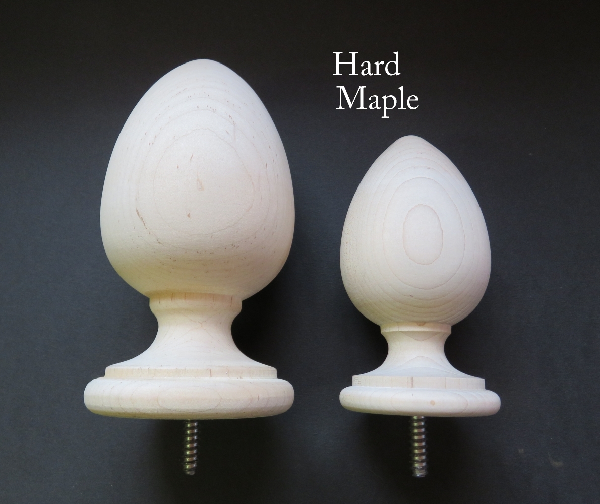 5 1/4 or 6 3/4 Wood Egg shape Finial. Maple Oak Cherry available
