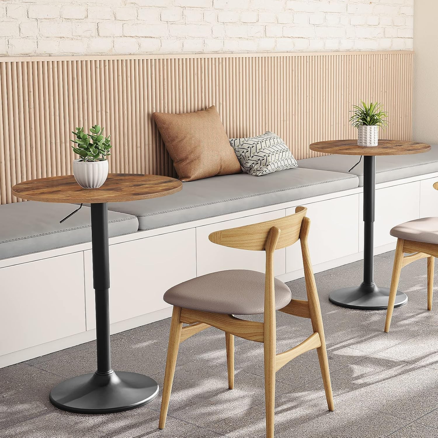Bar Table Height-Adjustable Round Pub Table 27-35.4 Inches W/ Sturdy Base Modern