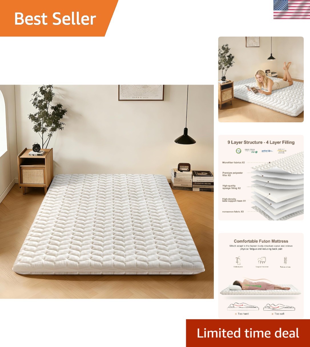 High-Density Foam Foldable Floor Mattress – White Full Size 54″ x 75″