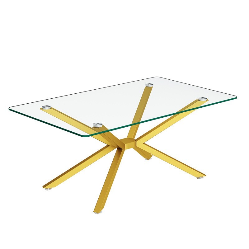 39.37″ Rectangular Clear Tempered Glass Coffee Table Metal Legs for Living Room