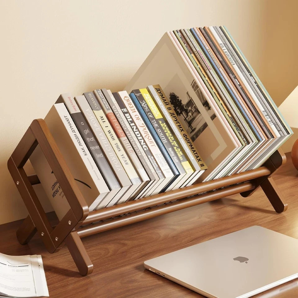 Aofure Premium Desktop Bookshelf, Bamboo Desk Bookshelf, Retro Brown Book Rac…