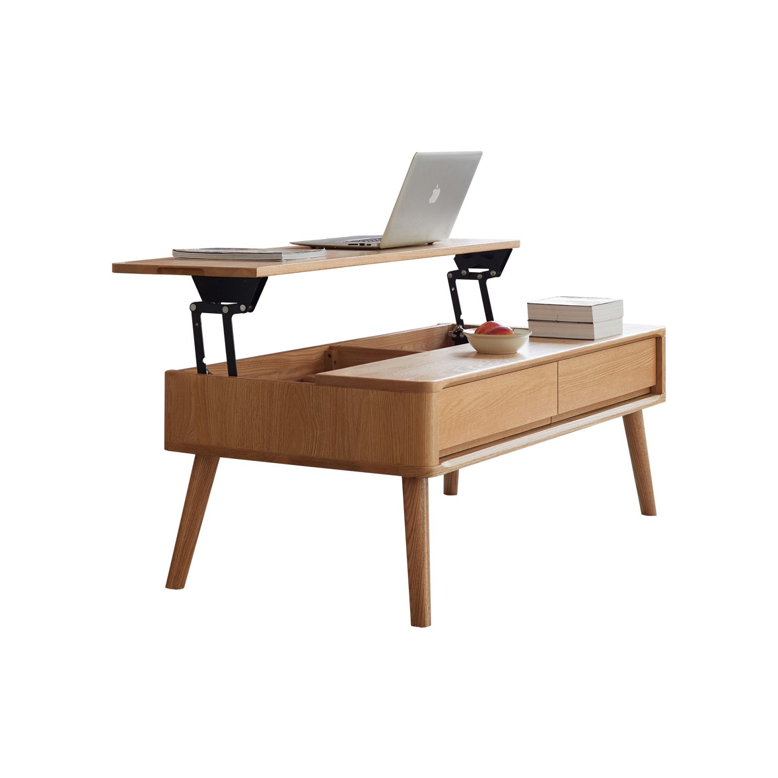 Solid Oak Lift-Top Coffee Table with Storage Shelf 120x65x45 cm