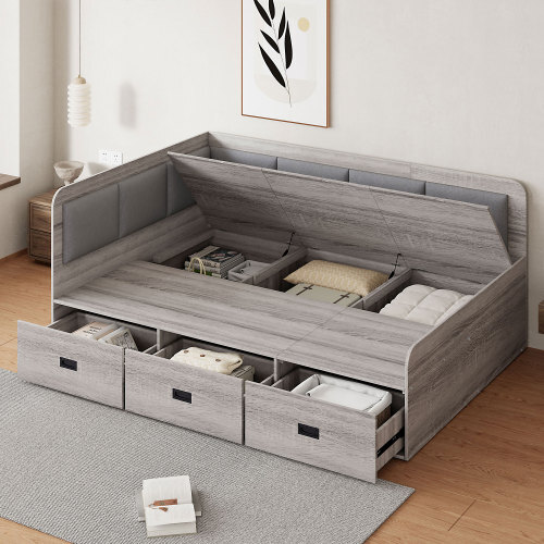 Twin Full Size Daybed with Drawers Storage Compartments Wood Platform Bed Frames