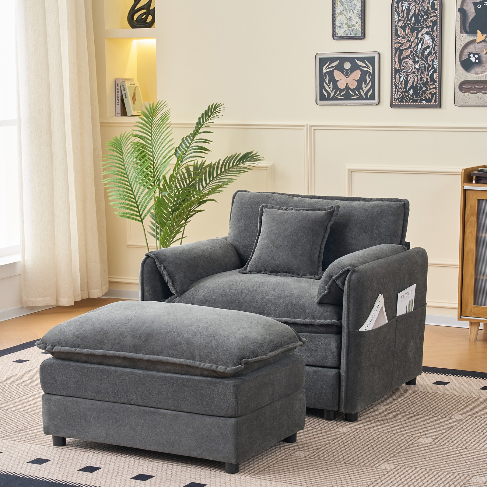 Oversized 57.48″ Recliner Chair Upholstered Lounge Chair with Movable Ottoman