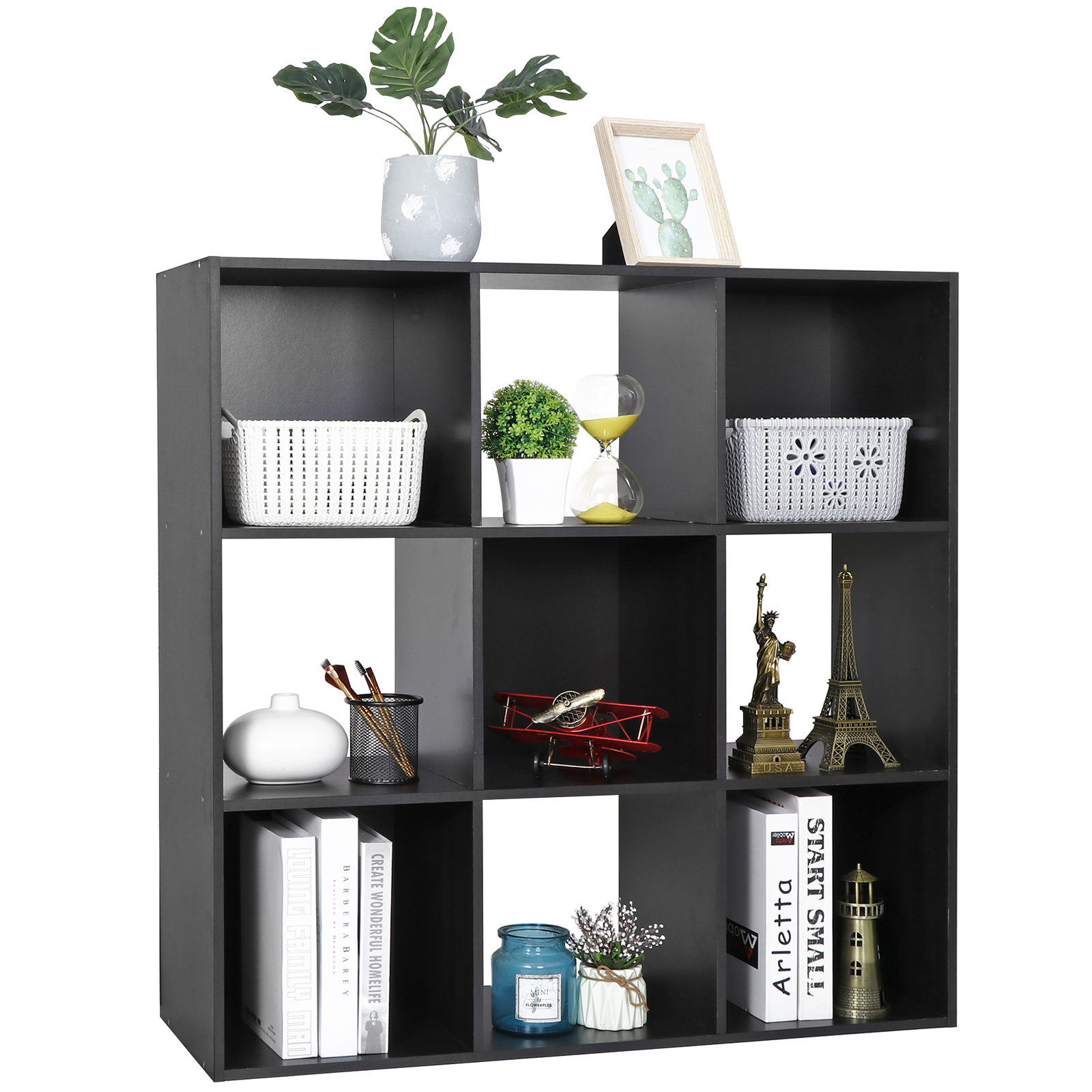 9 Cube Storage Organizer Wooden Display Cube Shelf 5 Removable Back Panels Black