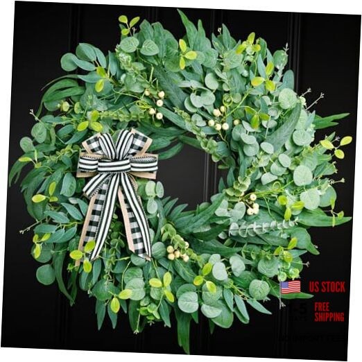 26 Inch Large Eucalyptus Wreath for Front Door Year Round, 2-26 in Green