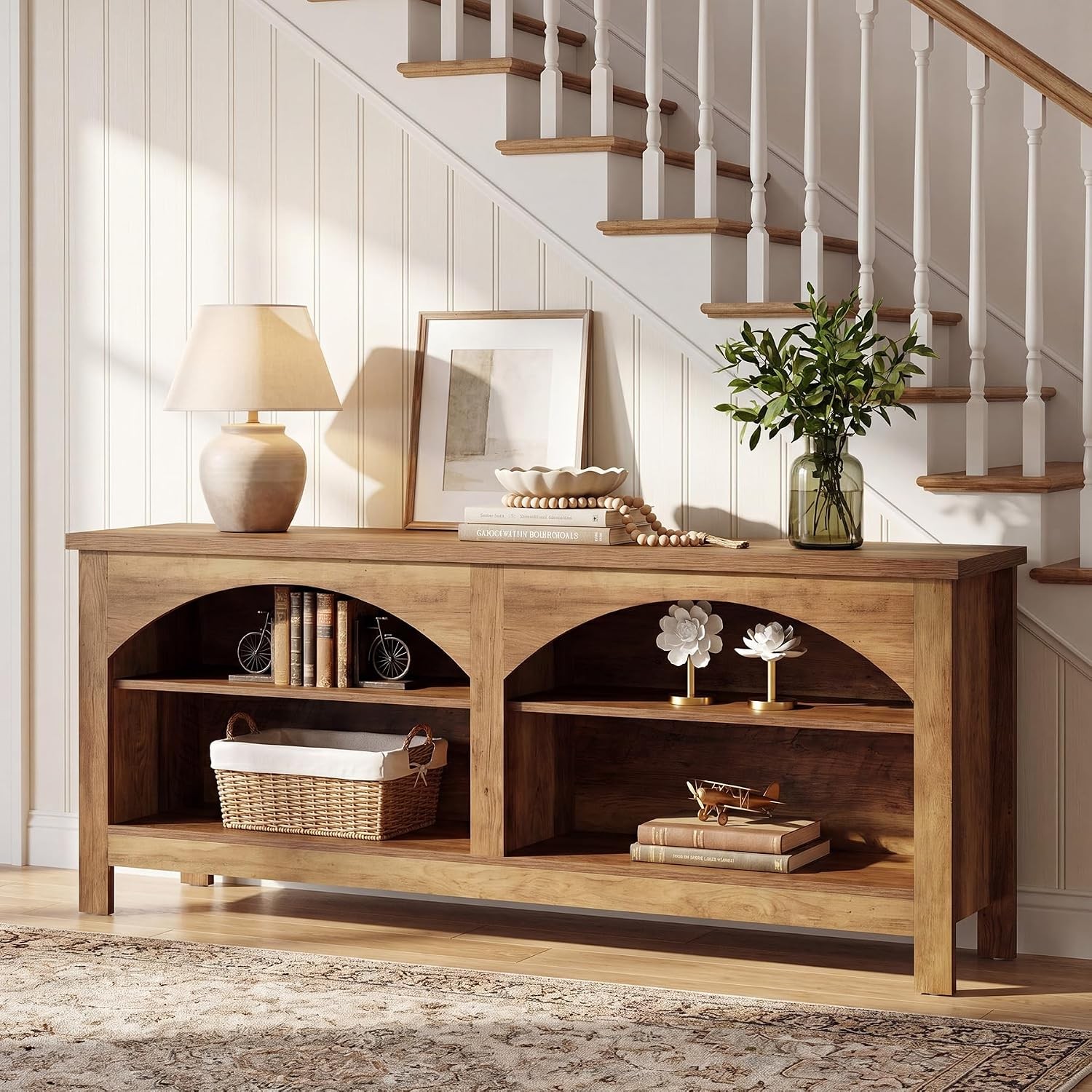 63 Inch Modern Wood TV Stand for with Open Storage Shelves TVs Up to 70 Inches