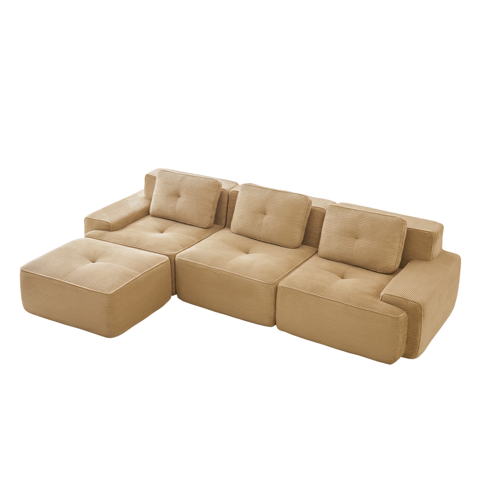 117 Inch Modern L Shaped Corduroy Sofa Camel 3 Seat Deep Plush Comfy Couch
