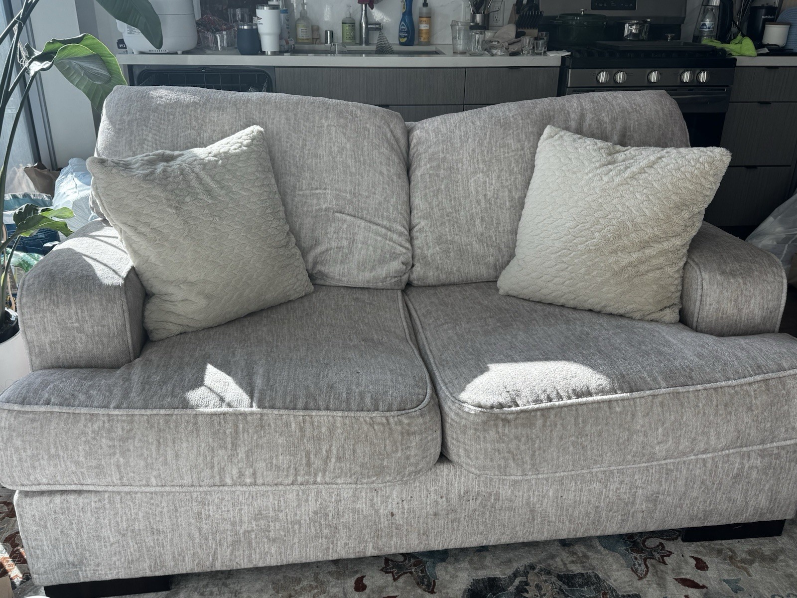 Gray Fabric Loveseat Sofa 2-Seat Track Arms Cushion Back w/ Cushions