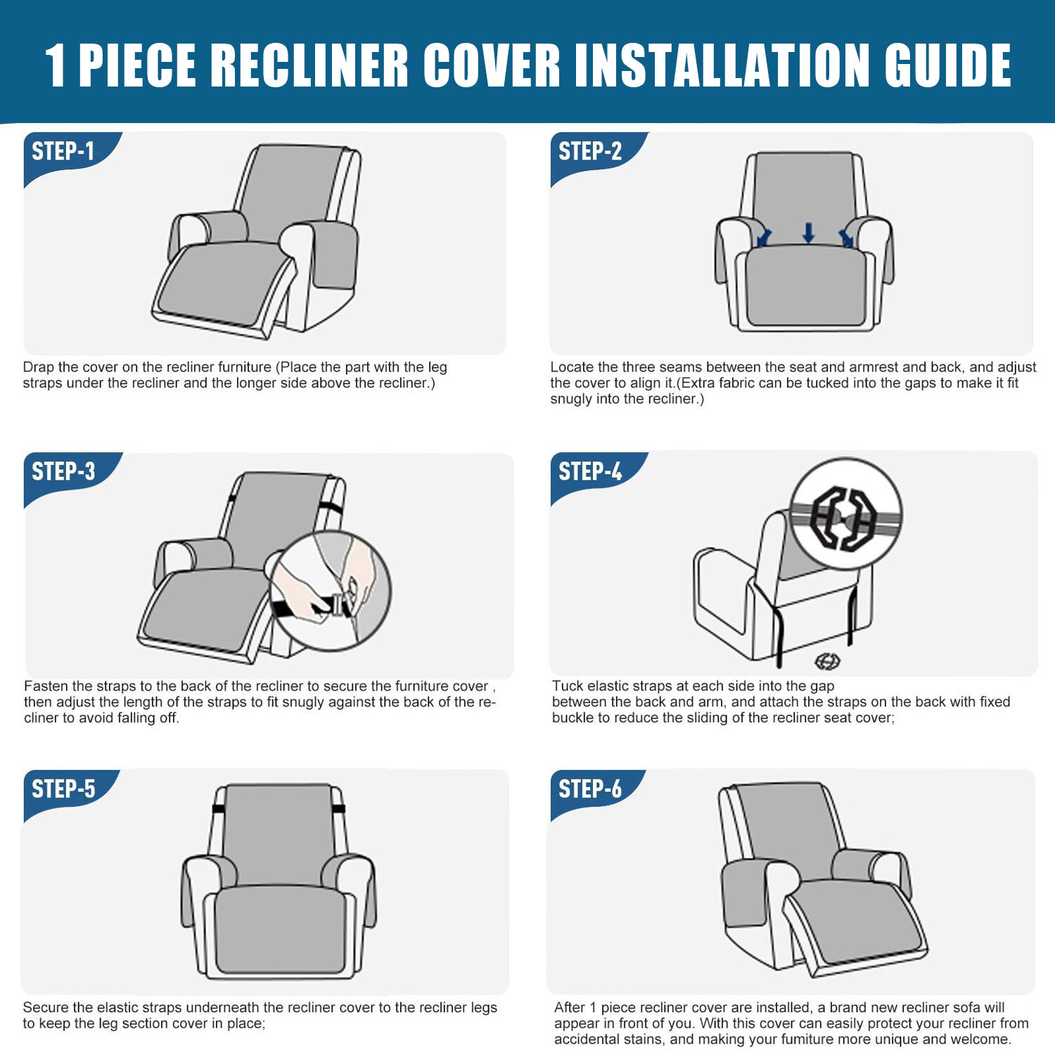 100% waterproof non-slip recliner cover with pockets, home decor protection