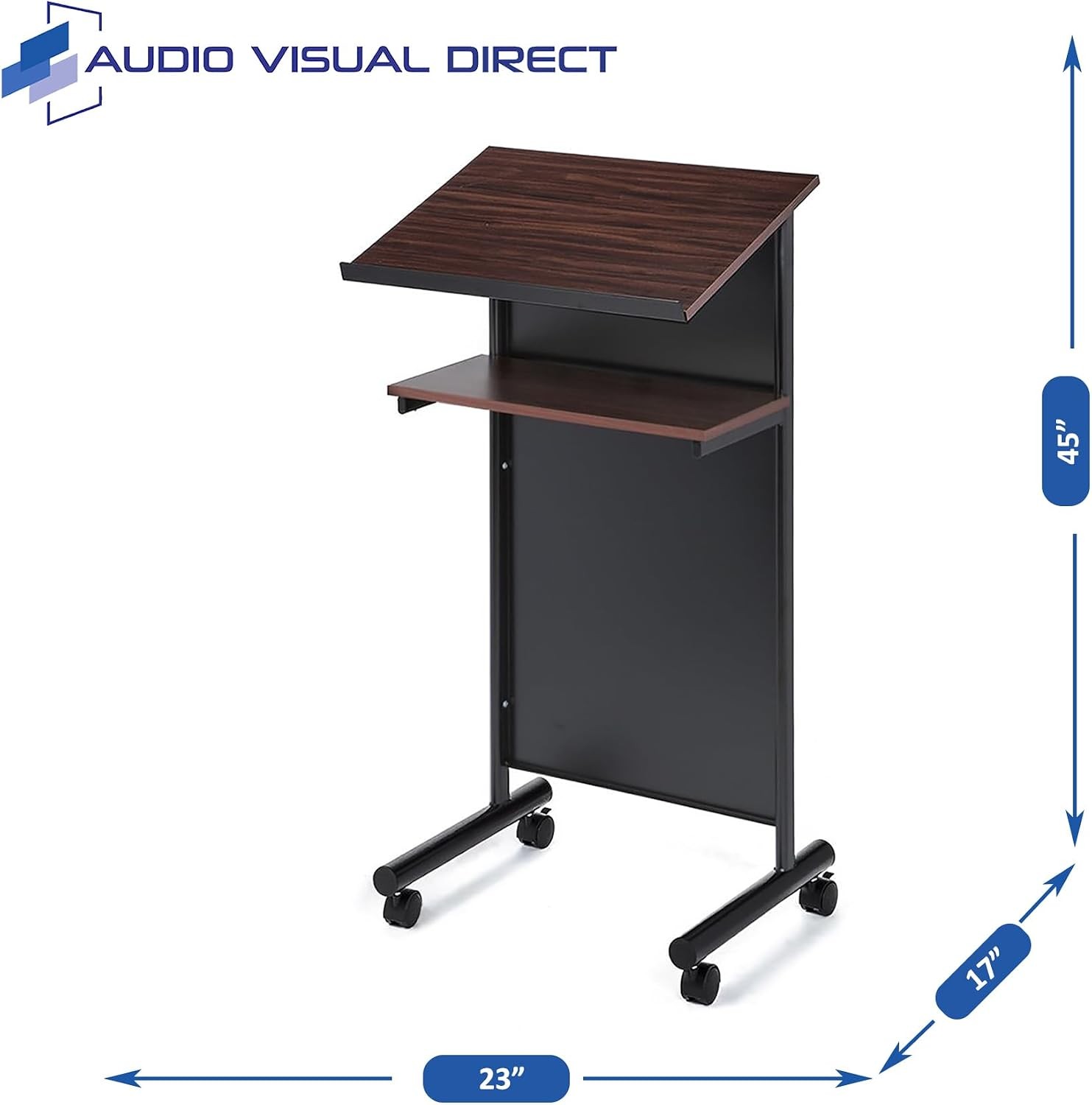 Wheeled Lectern Podium Standing Desk W/ Storage Shelf Cherry/Black Ideal