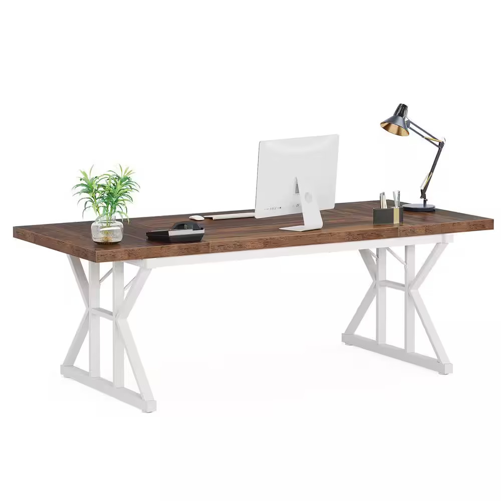 Capen 70.8 In. Rectangular Brown and White Engineered Wood Executive Desk Com…