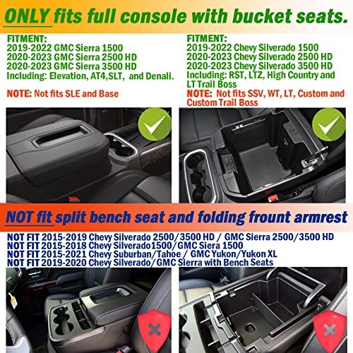 Center Console Organizer Compatible with 2020-2023 Silverado/Sierra black