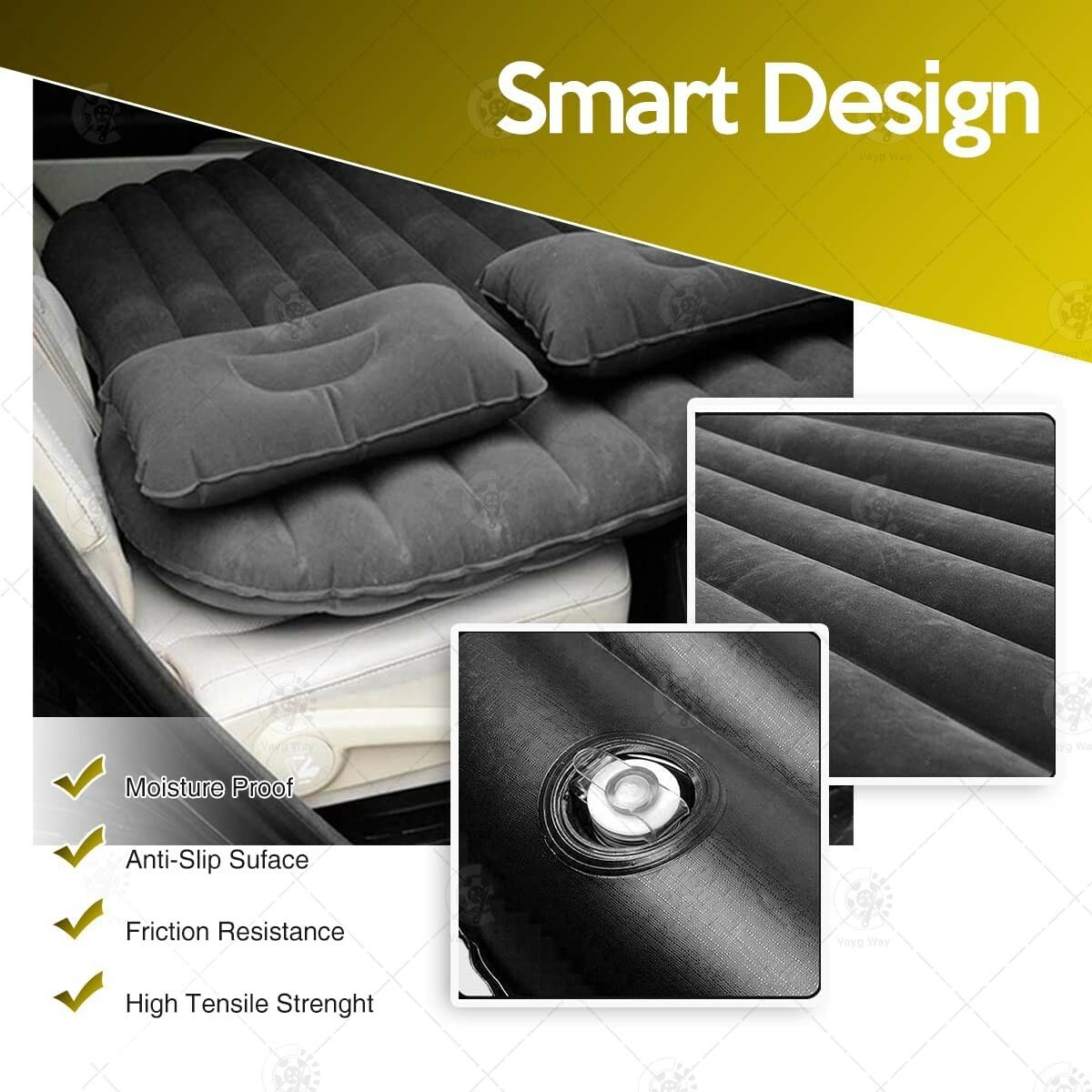 Zone Tech Inflatable Travel Car Air Mattress with 2 Pillows, Travel Kit and Pump