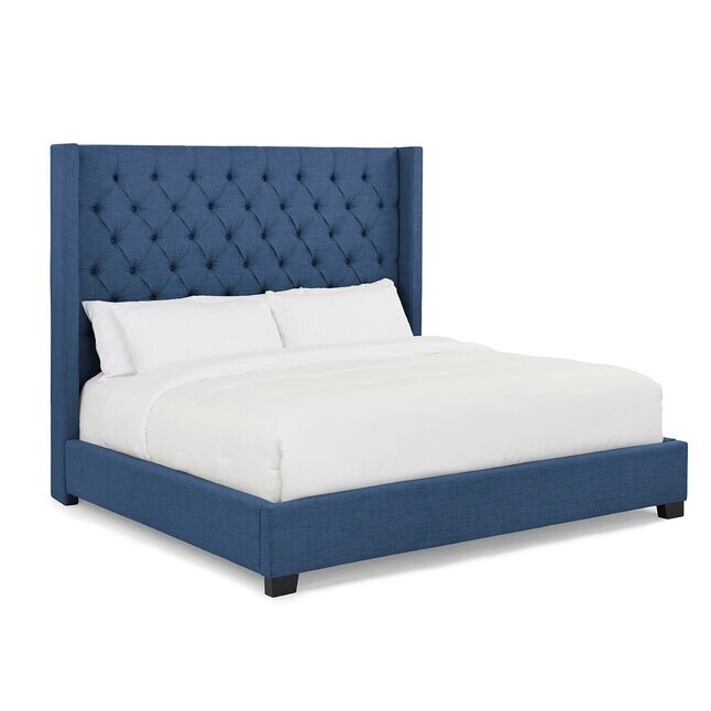Elegant Upholstery Queen Size Bed Blue linen Fabric