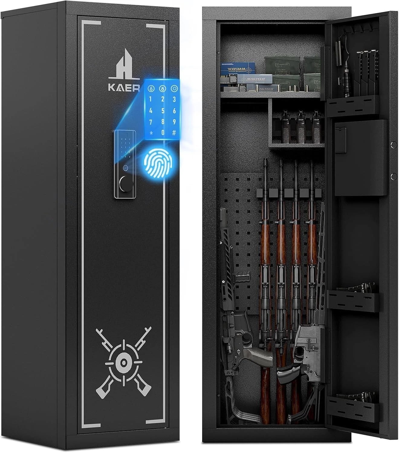 13-15 Gun Rifle Safe Biometric Anti-Theft Heavy Duty Long Gun Cabinet with Alarm
