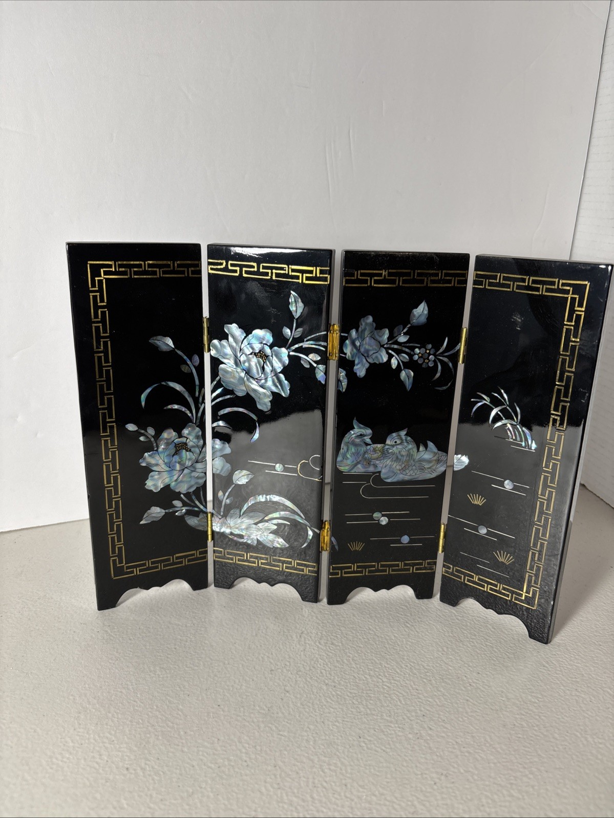 Mini Lacquer Screen Room Divider Decor Mother of Pearl Abalone Shell Tabletop